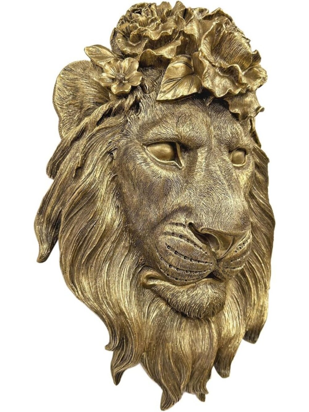 Gold Animal Head Wall Art Sculpture - Faux Lion Decor for Living Room, Bedroom
